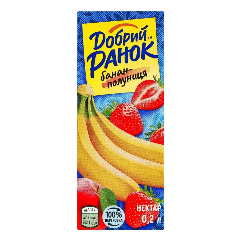 Нектар бананово-полуничний з м'якоттю Добрий Ранок 200мл